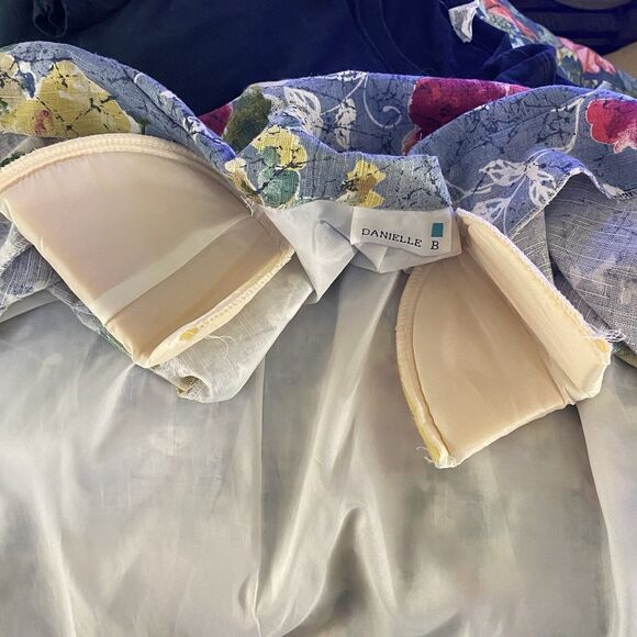 90s Y2K Danielle B Blue Woman 10 Floral Blazer Rayon Flax Cottagecore Career Art - Picture 10 of 10